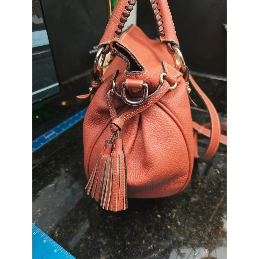 Dooney & Bourke Satchel Burnt Orange Pebbled Leather USA Tassel Crossbody Bag